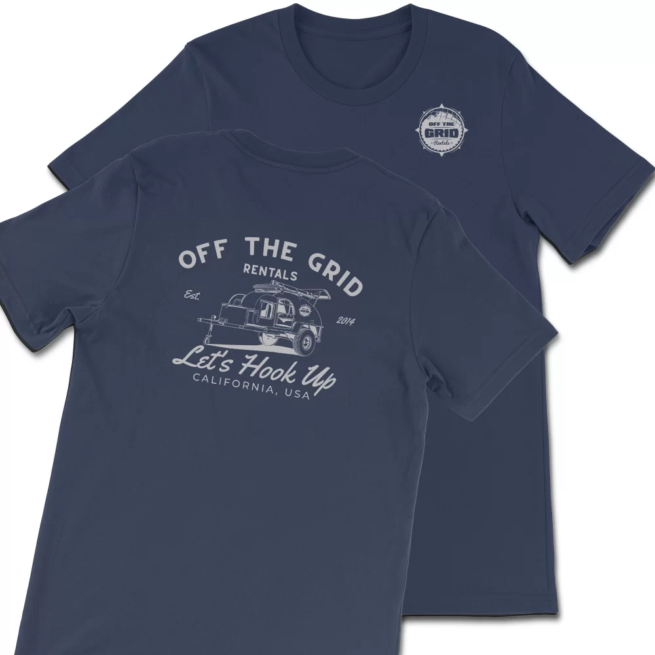 Off The Grid Rentals - Navy T-Shirt - Let's Hook Up