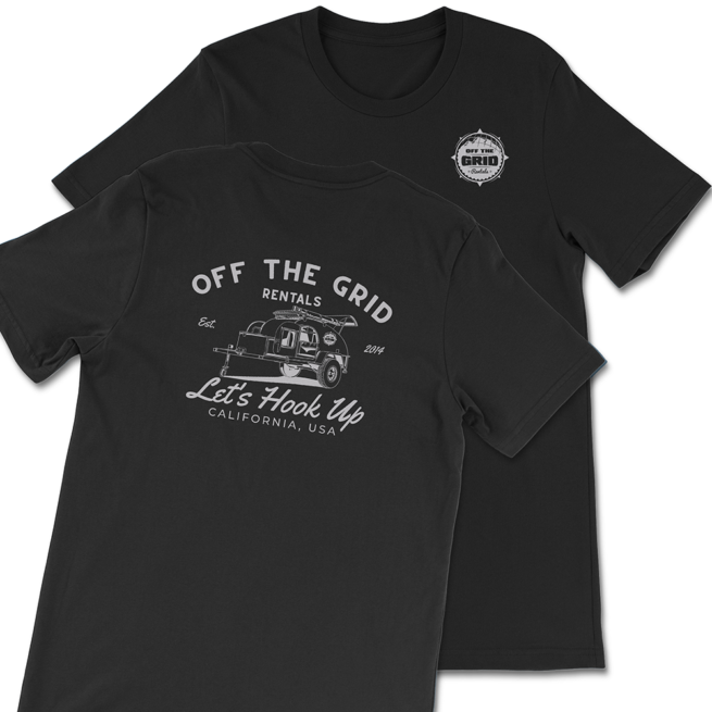 Let's Hook Up - Off The Grid Rentals T-Shirt in Black